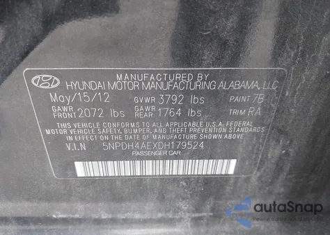 2013 Hyundai Elantra Gls from USA, damaged, VIN 5NPDH4AEXDH179524